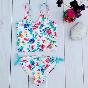 White Tropical Tankini and Matching Bottom Size M